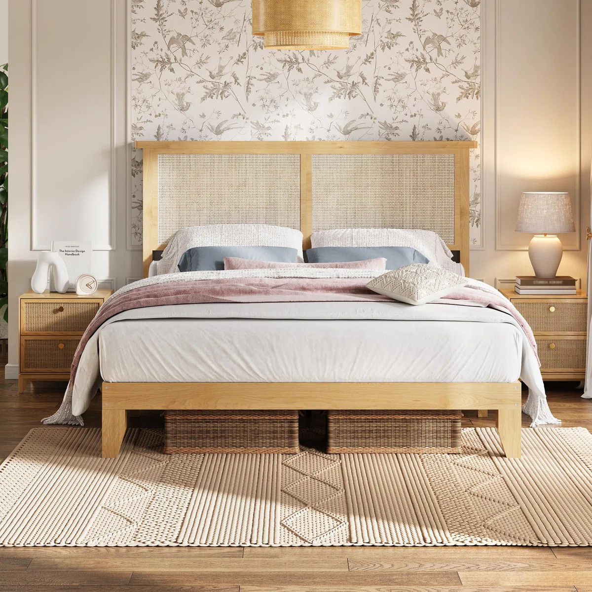Queen Size Rattan Bed Frame, Boho Bed Frame with Natural Rattan Headboard, Rattan Bed Frame with ... | Wayfair North America