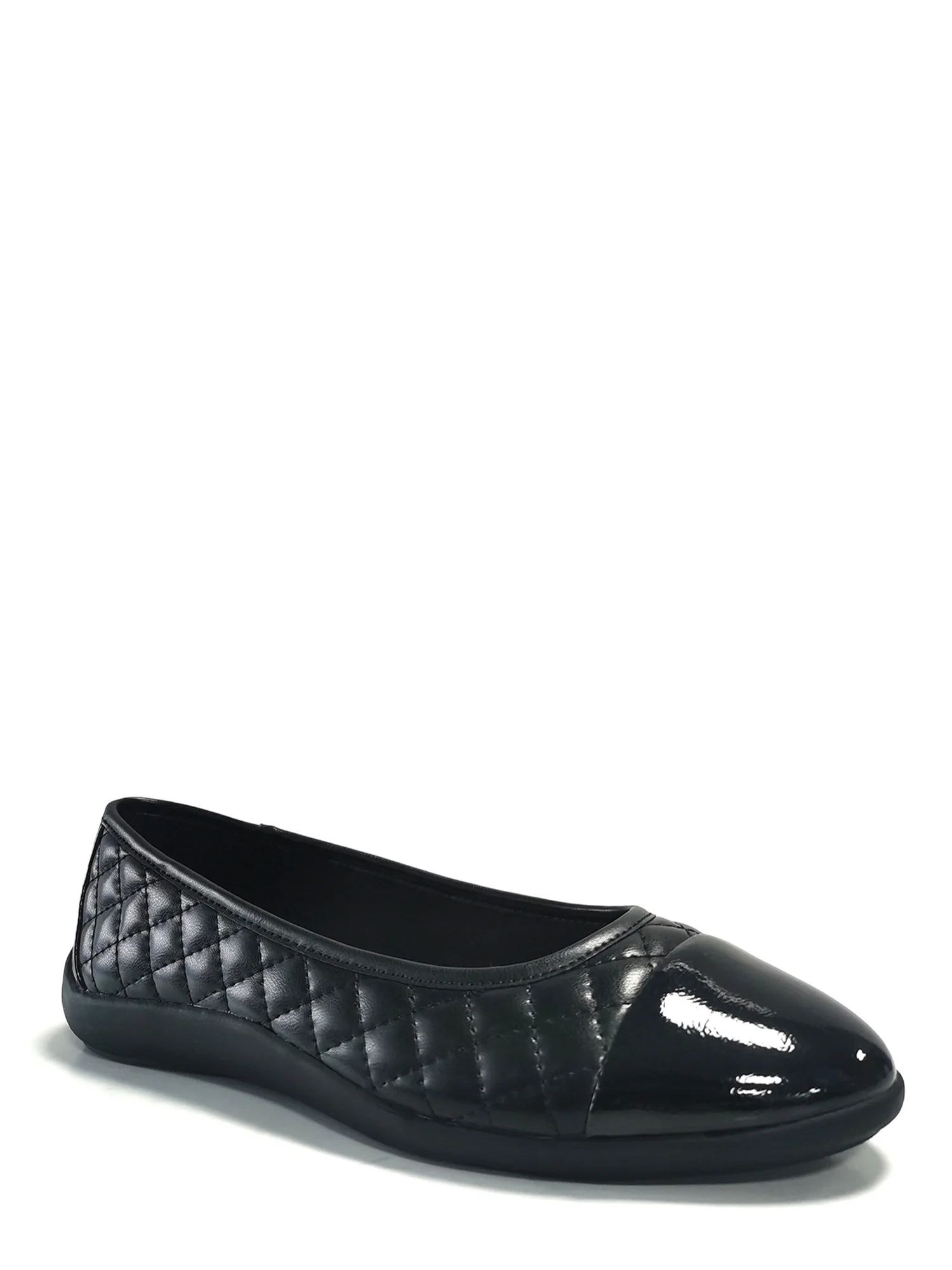 Time and Tru Women's Cap Toe Quilted Ballet Flats, Wide Width Available | Walmart (US)