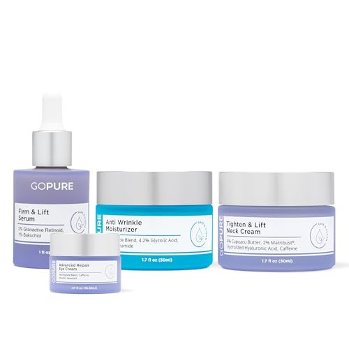goPure Ultimate Firming Set - Skincare Routine for Firmer-Looking Skin, 4 Piece Set Includes Tightening Neck Cream, Hydrating Eye Cream, Anti-Aging Moisturizer and Firming Retinol Serum | Amazon (US)
