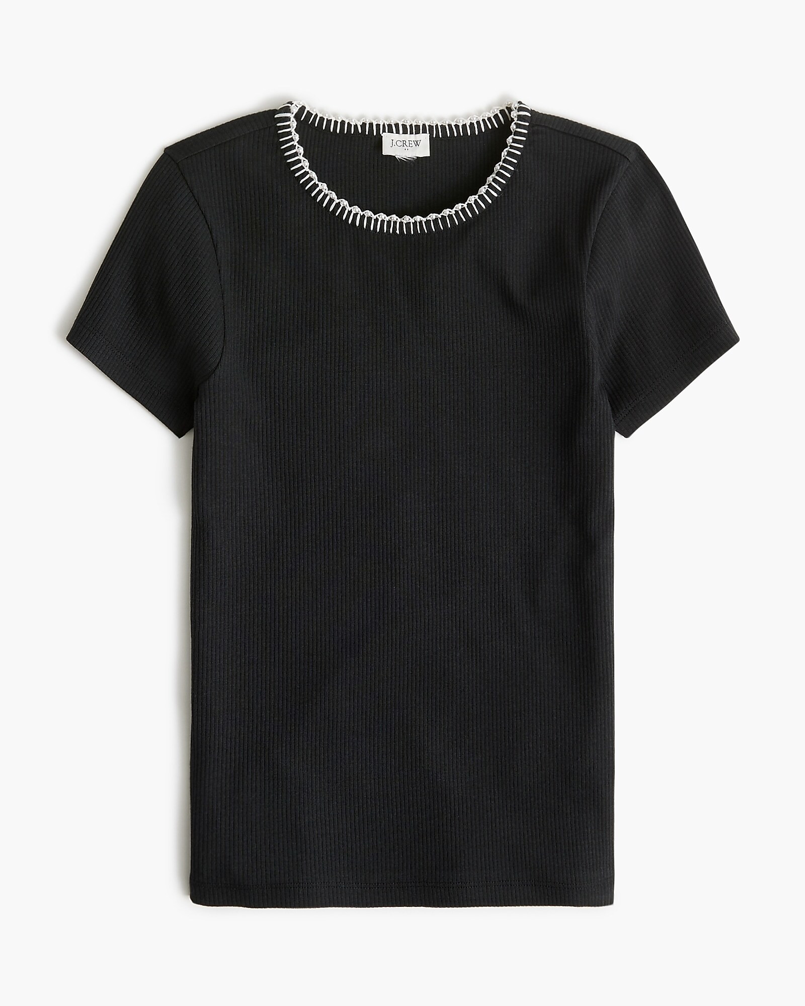 Beaded slim-fit pearl blanket-stitch tee | J.Crew Factory