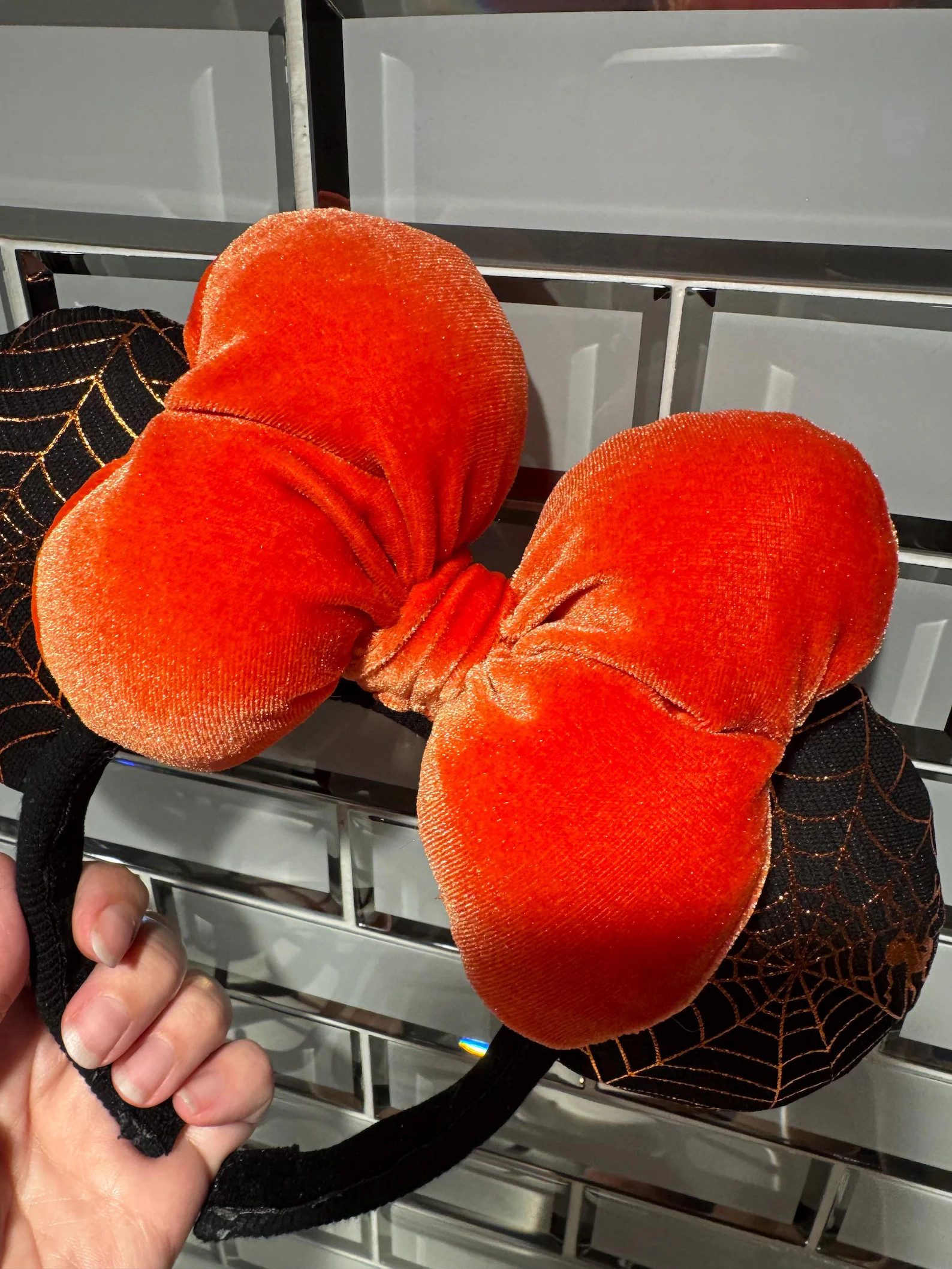 NEW Halloween Minnie Mickey Mouse Ears: Black w Orange Spiderwebs, Big Puffy Velvet Bow | Etsy (Global)