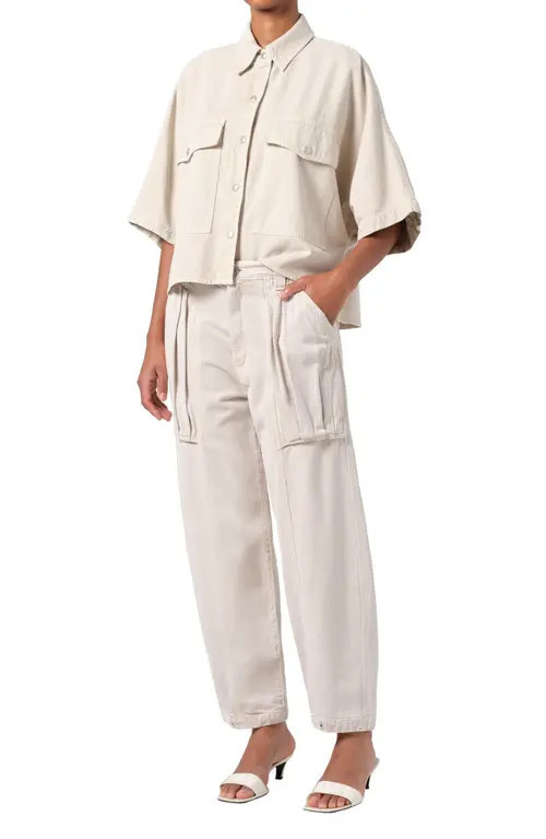 AGOLDE Taron Short Sleeve Denim Button-Up Shirt in Scone at Nordstrom, Size X-Small | Nordstrom