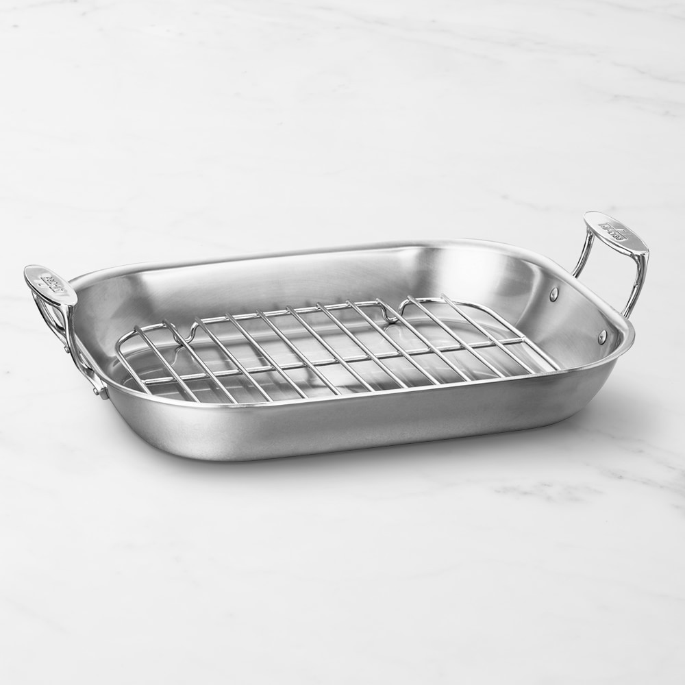 All-Clad D3® Stainless-Steel Flared Roasting Pan with Rack | Williams-Sonoma