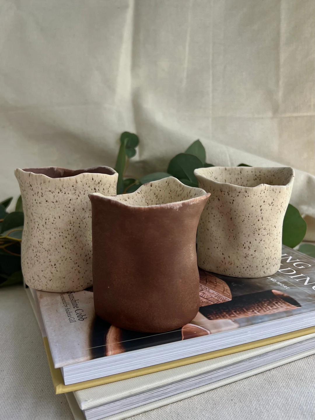 Handmade speckled brown ceramic cup, coffee tea mug, cute gift, pottery drinkware, oatmeal wavy c... | Etsy (US)