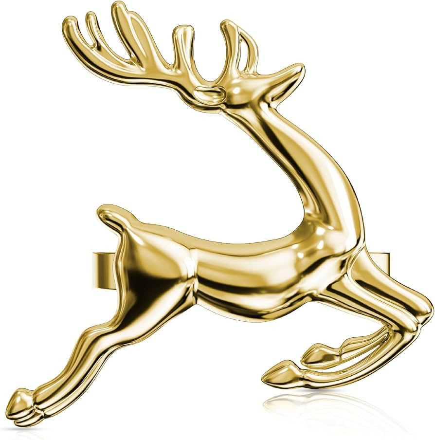 ZeeDix Gold Reindeer Christmas Napkin Rings Set of 8, Napkin Holder Ring for Christmas Dinner Tab... | Amazon (US)