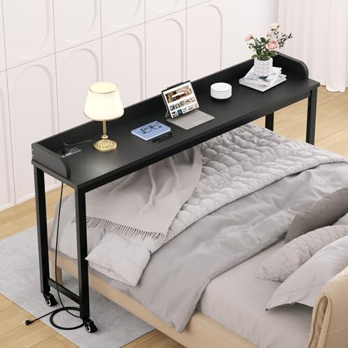 Overbed Table with Wheels, 70.8" Queen Size Bed Table Over the Bed Table with Charging Station, R... | Amazon (US)