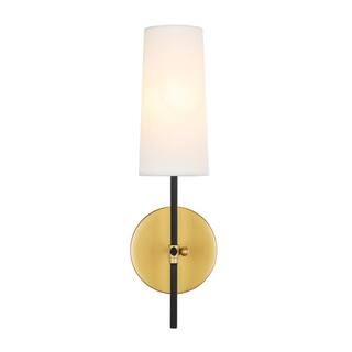 Timeless Home Mercy 4.75 in. W x 15.5 in. H 1-Light Brass and Black and White Shade Wall Sconce | The Home Depot