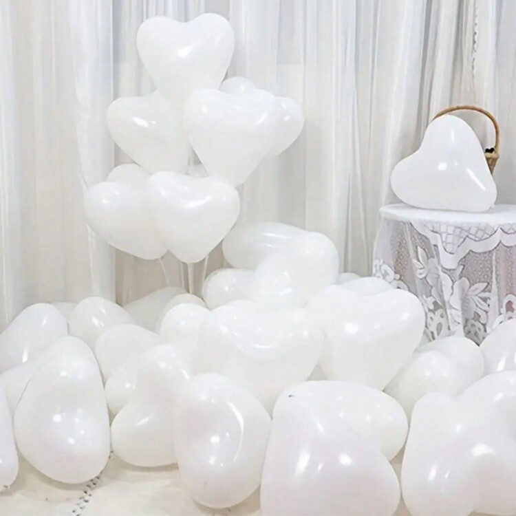 Trends50pcs/100pcs 12 Inch White Heart Shaped Latex Balloons Set, Wedding Engagement Birthday Par... | SHEIN