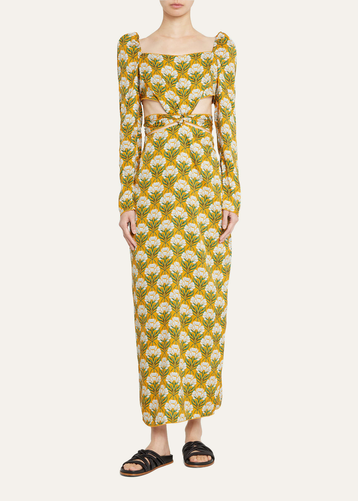 Agua by Agua Bendita Cuarzo Square-Neck Cutout-Waist Floral Maxi Dress | Bergdorf Goodman