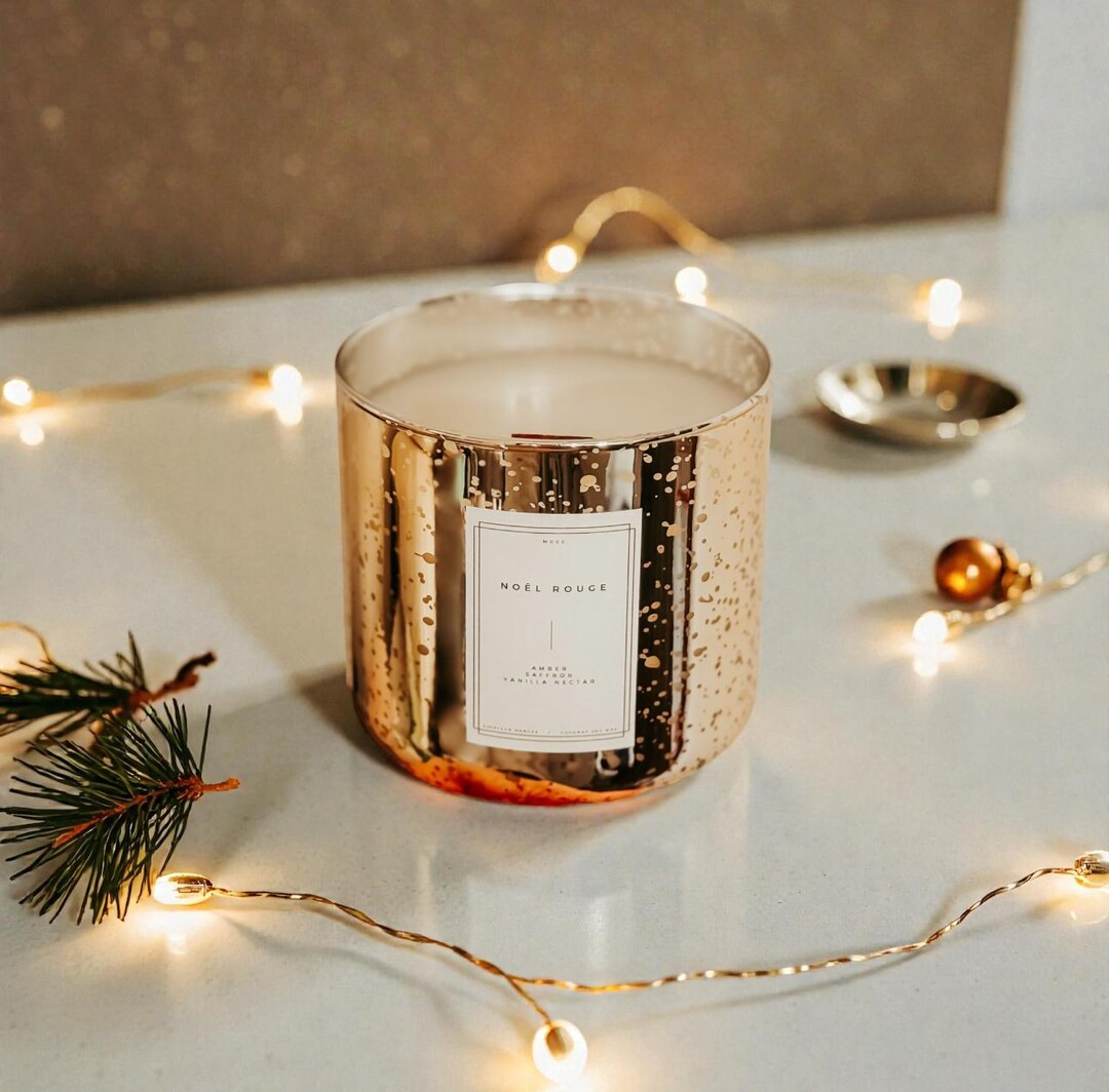 Luxury Christmas Candle in Gold Mercury Glass, Holiday Gift Candle, Saffron Vanilla Nectar Wooden... | Etsy (US)