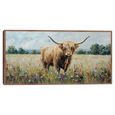 Highland Cow Meadow Framed Canvas Art Print, Green/Brown, Large, Cotton | Kirkland's Home | Kirklands
