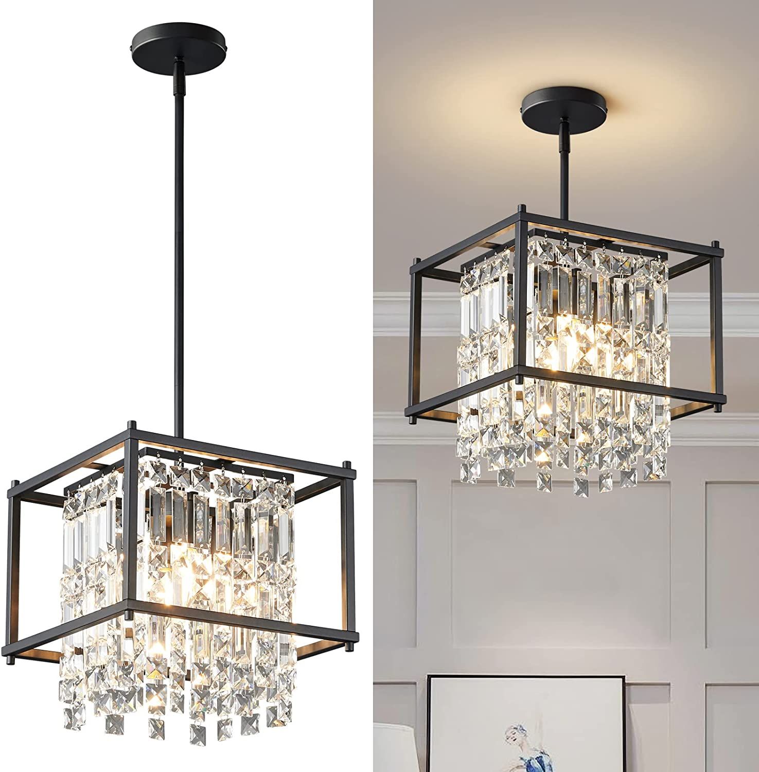 LMQNINE 4-Light Dining Room Light Fixture 11.81 inch Square Lndustrial Farmhouse Chandelier Black... | Amazon (US)