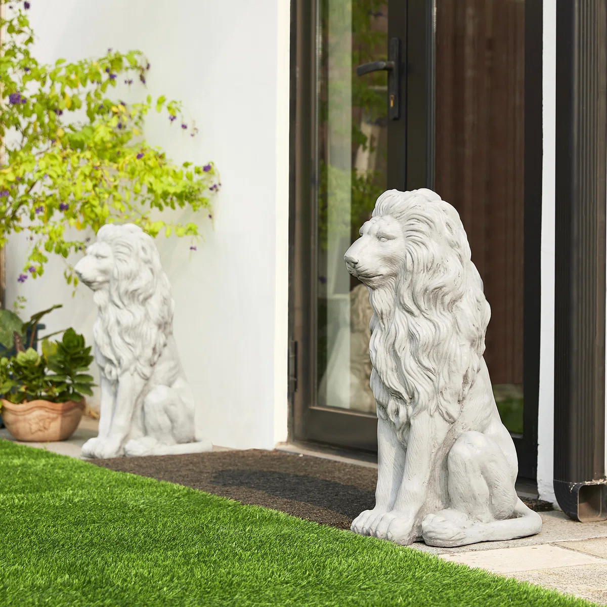 27.75"H Oversized MGO Guardian Sitting Lion Garden Statue (Set of 2) | Wayfair North America