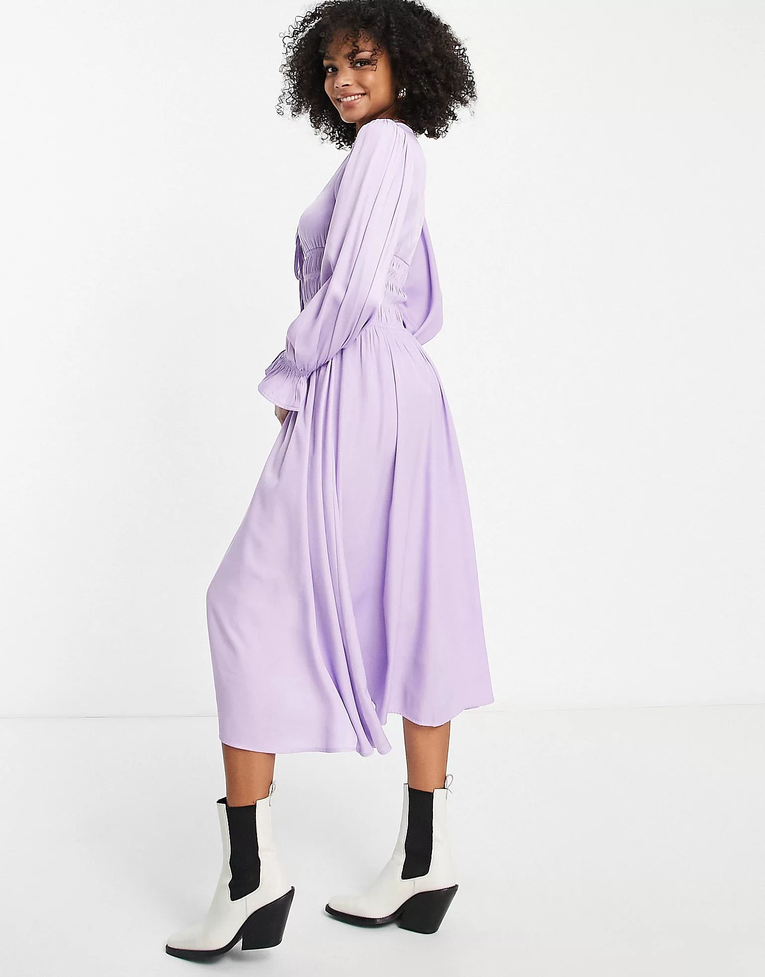 The Frolic shirred waist midi dress in lilac | ASOS (Global)