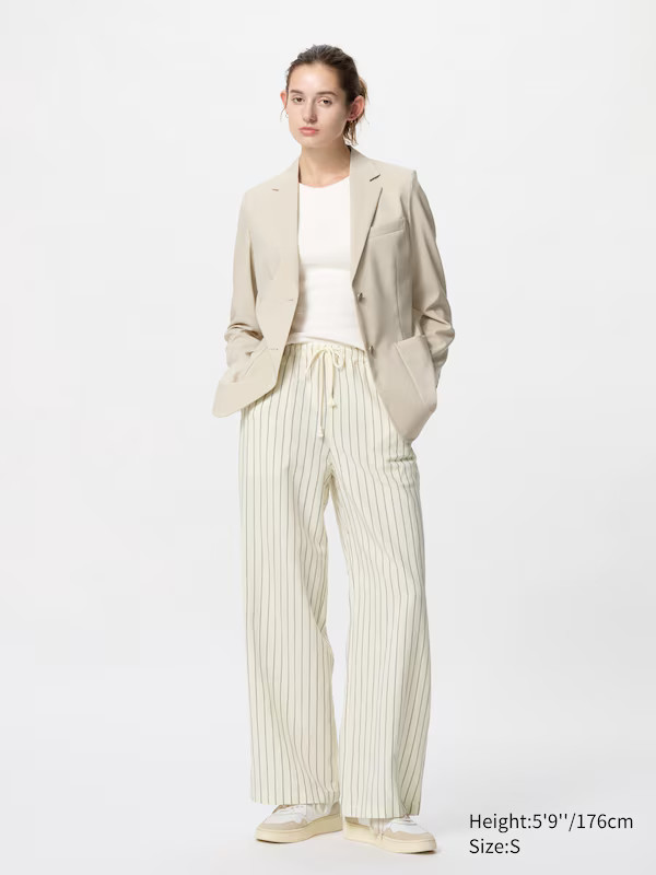 Linen Blend Easy Trousers (Stripe, Longer) | UNIQLO (UK)