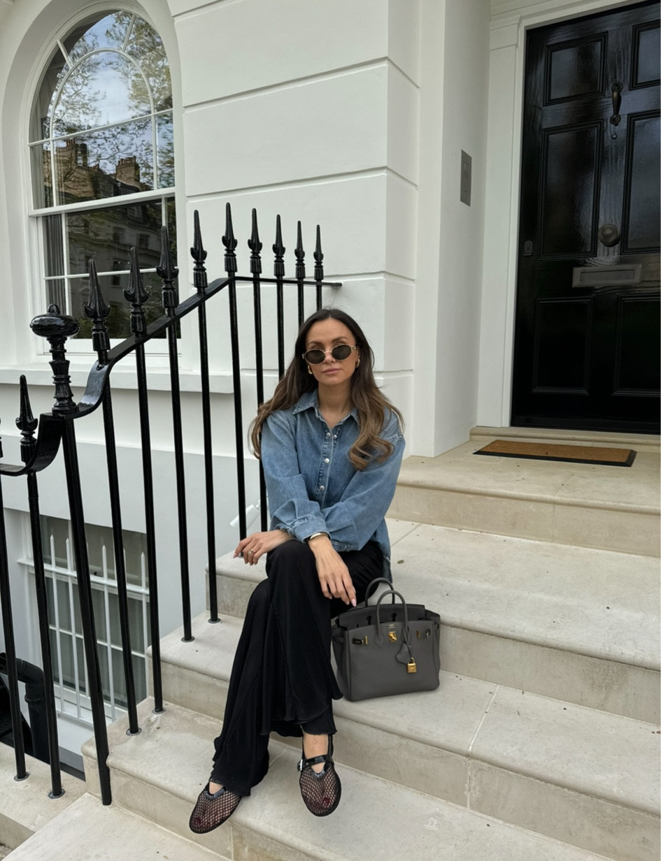 Agolde, Sleeper, Hermes, alaia, Celine, Samsoe samsoe, transitional outfit, spring outfit, denim shirt, plisse trousers, black trousers, Hermes birkin, mesh ballet flats, spring outfits

#LTKspring #LTKeurope #LTKstyletip