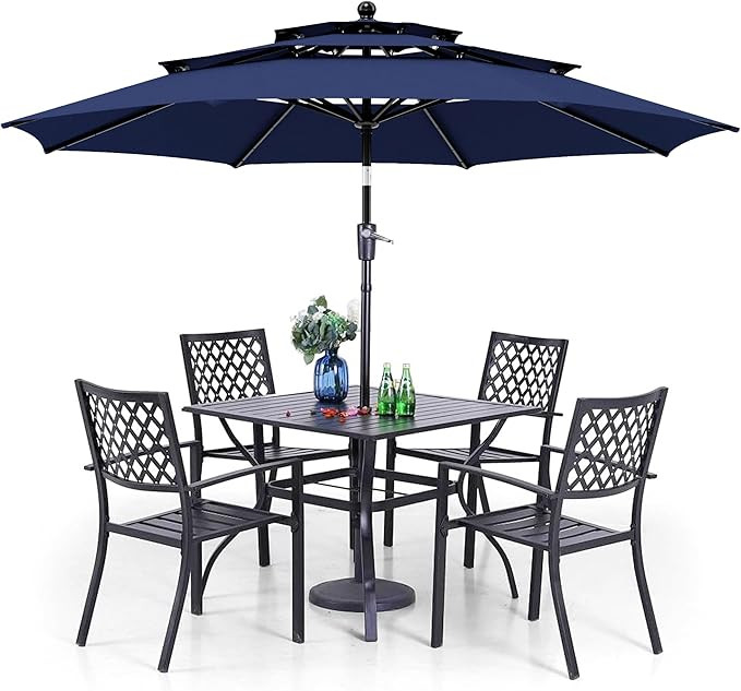 PHI VILLA Patio Dining Set 6 Piece with 4 Metal Outdoor Stackable Chairs, 1 Square Metal Table an... | Amazon (US)