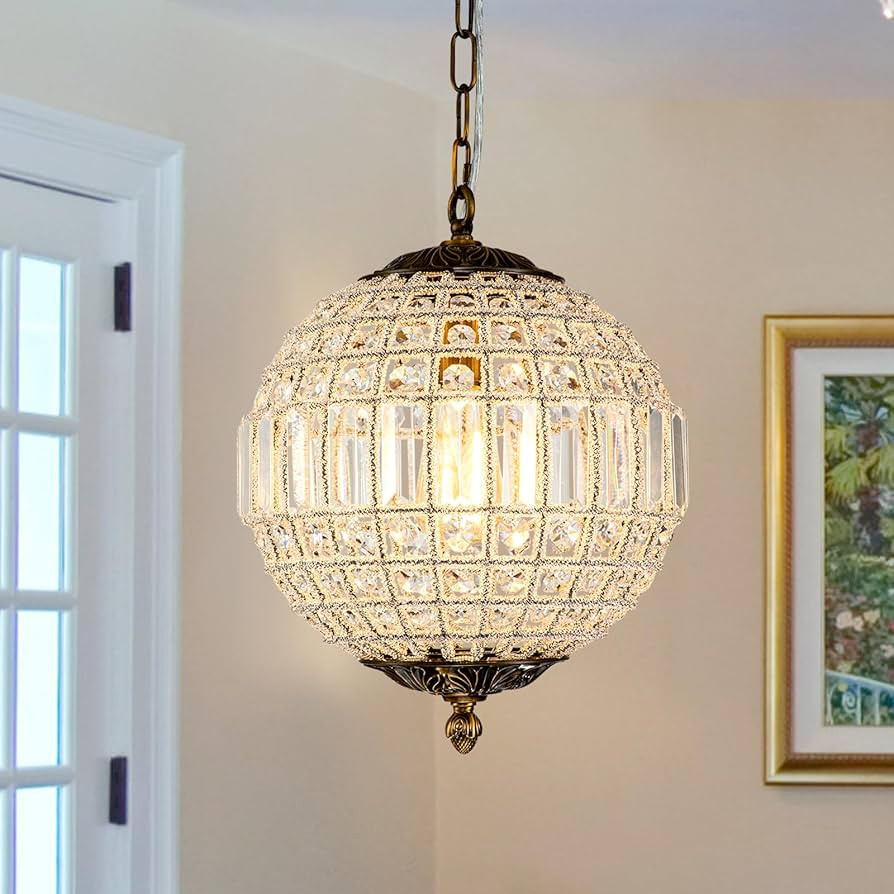 Antique Crystal Globe Chandelier, 11.8" Vintage Small Sphere Chandelier Crystal Pendant Light Fix... | Amazon (US)