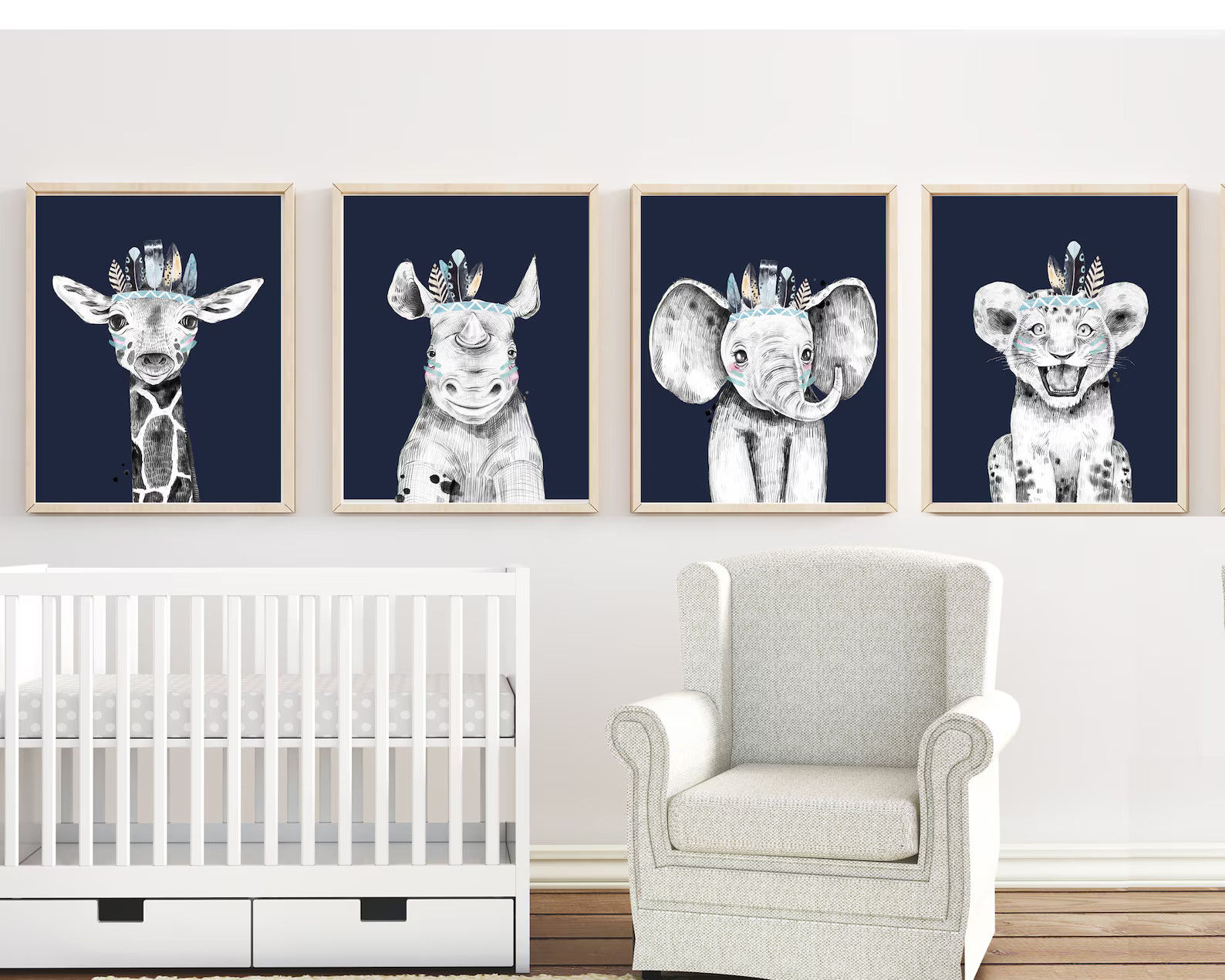 Safari nursery prints - Animal art print - Safari animal prints - Navy nursery - Tribal animal pr... | Etsy (US)