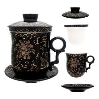 Porcelain Tea Cup Set with Infuser Lid and Saucer for Loose Leaf Tea Brewing Elegant Gift for Home Office | The Home Depot