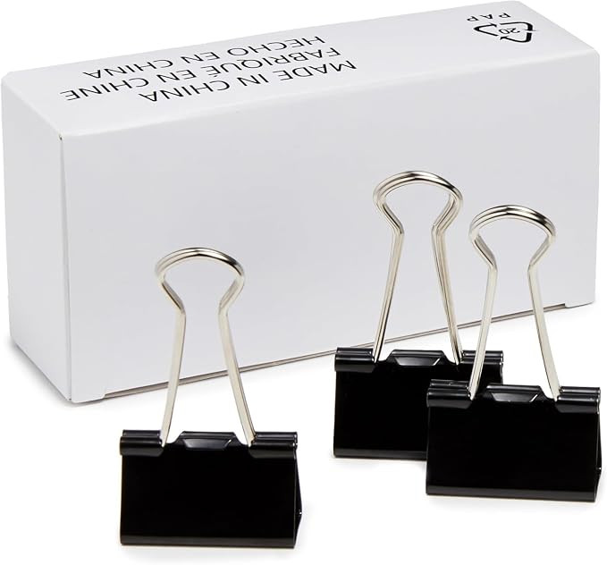 Amazon Basics Sturdy Binder Clips, Office Supplies, Medium 1.25 in, Document Organizing, Black, 9... | Amazon (US)