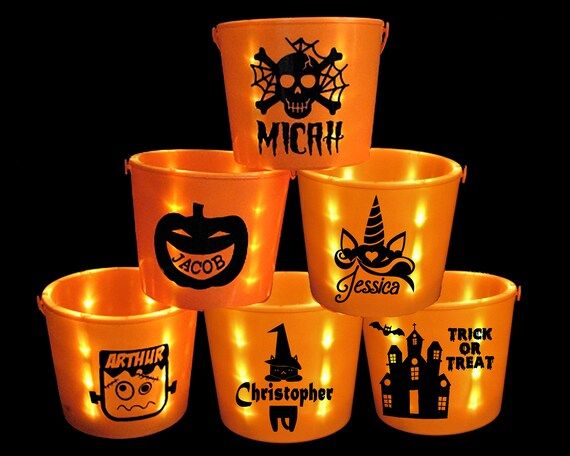 Personalized or Plain Lighted Pumpkin Bucket for Halloween.  You pick the design and add a name/n... | Etsy (US)