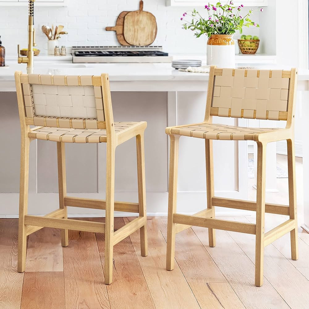 LUE BONA Bar Stools Set of 2, Rattan Counter Stool with Backs, Woven Counter Height Bar Stools in... | Amazon (US)
