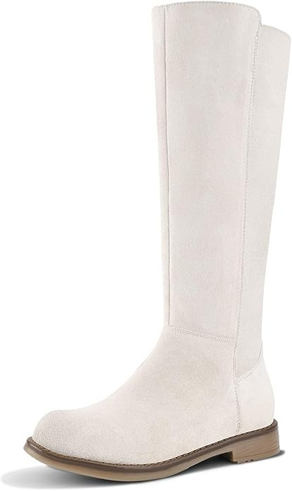 Shoe'N Tale Women's Knee High Boots Flat Low Heel Stretchy Round Toe with Side Zipper | Amazon (US)