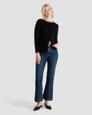 The F&F Edit Ponte Embellished Collar Buttoned Top in Black | Tesco F&F