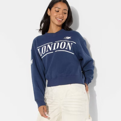 Women's Oversized Pullover Sweatshirt - Wild Fable™ Navy Blue L | Target