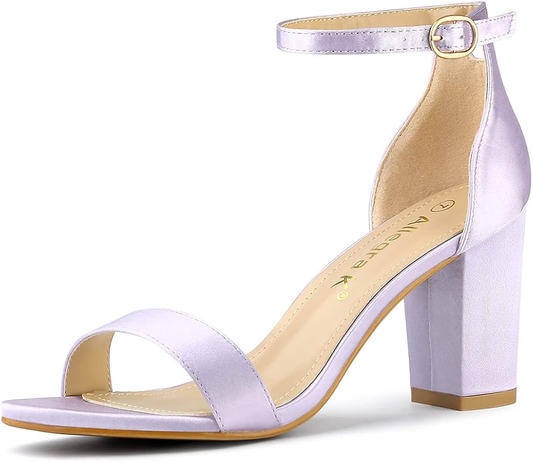 Allegra K Women's Satin Open Toe Ankle Strap Chunky Heels Sandals | Amazon (US)