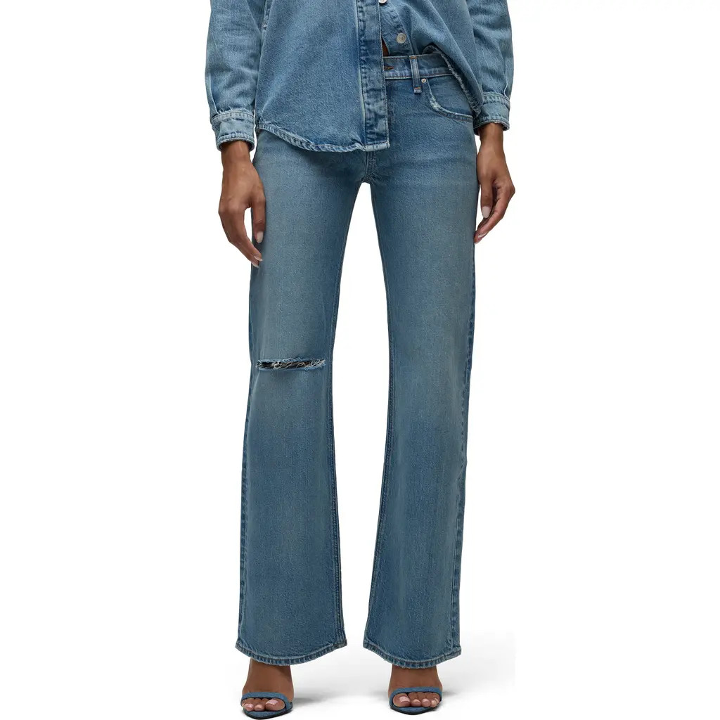Hudson Jeans Kelli Ripped Low Rise Loose Straight Leg Jeans in Synergy at Nordstrom Rack, Size 31 | Nordstrom Rack