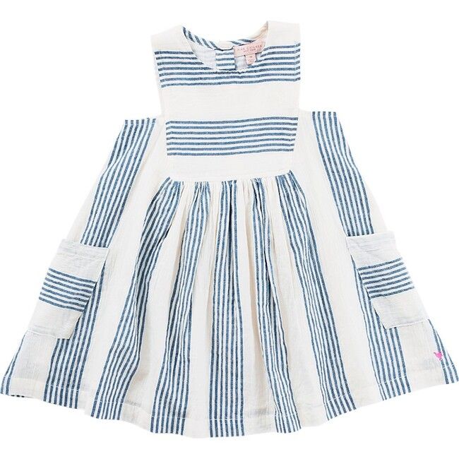 Girls Courtina Dress, Navy & White Stripe | Maisonette