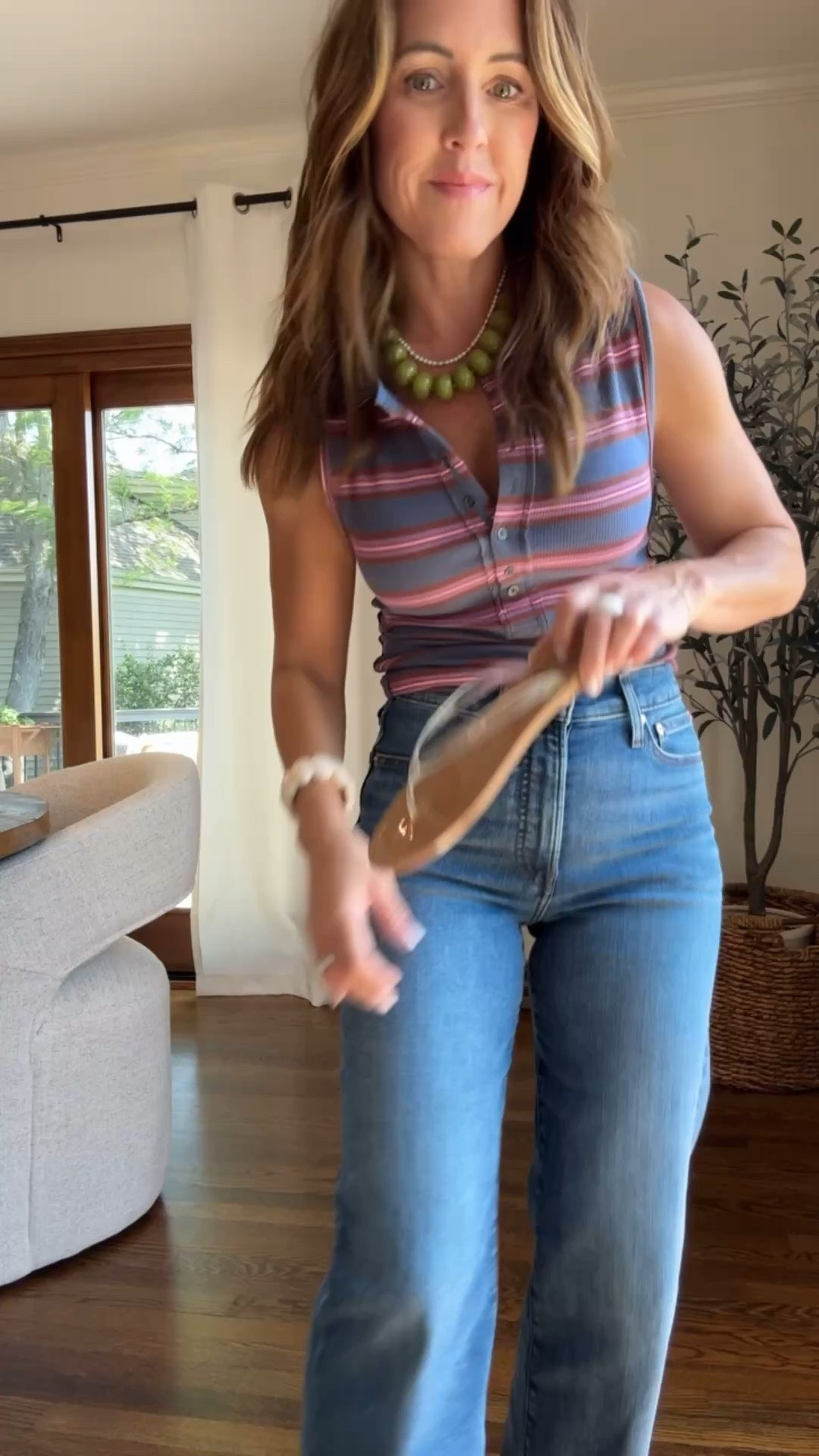 A classic outfit combo. I always love a henley style tank. The neckline is flattering. Sized up to the small. 
Jeans tts 25. Regular length here. But short length works as well.

#LTKgrwm #LTKmomlife #LTKSeasonal