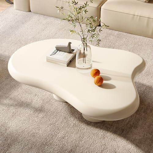 QEZEOM Cloud Coffee Table, 46" Irregular Wavy Center Table, Modern Aesthetic Accent Table for Living Room & Bedroom, Cream White | Amazon (US)