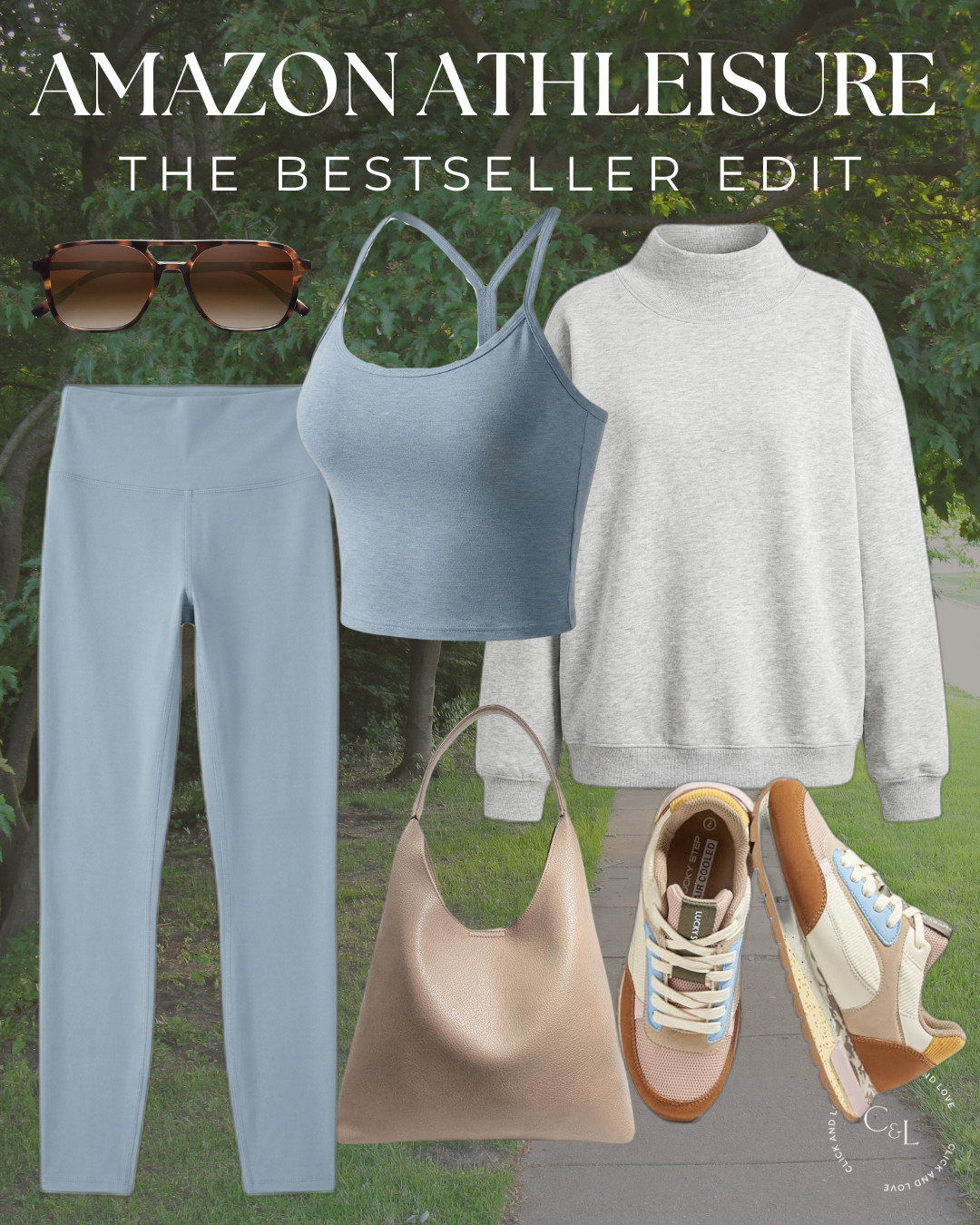 Soft blue leggings, a matching racerback tank and the coziest mock neck sweatshirt. This is my go-to outfit for errands, travel days and coffee runs this fall. Comfy and put together at the same time! 

 #athleisure #amazonfashion #amazonfinds #leggings #mockneck #sweatshirt #racerbacktank #hobobag #sneakers #falloutfit #falloutfits #loungewear #casualstyle #momstyle #comfyoutfit #founditonamazon #LTKActive