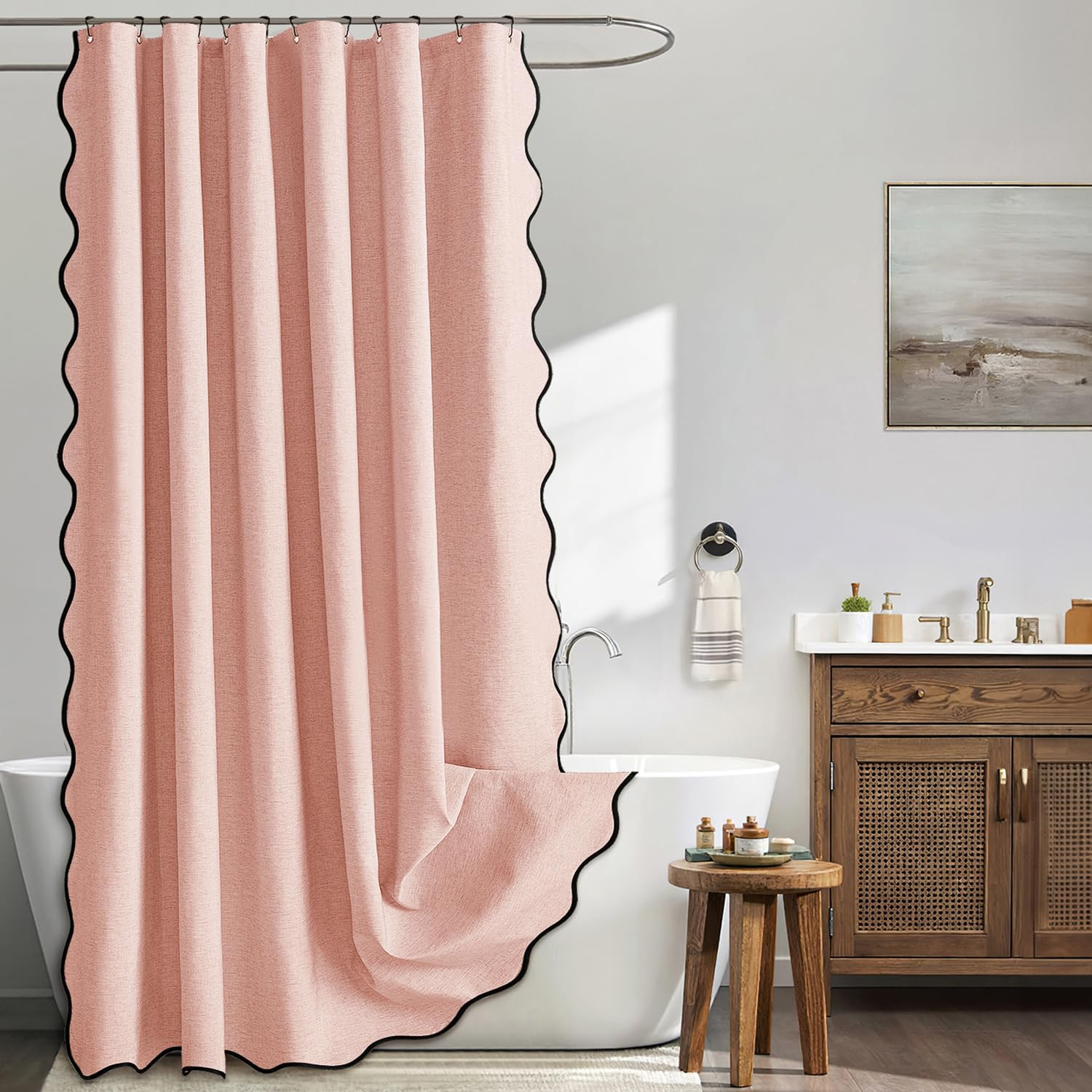 MIULEE 84" Long Scalloped Shower Curtain Linen Textured with 12 Metal Hooks Cute Extra Long Heavy... | Amazon (US)