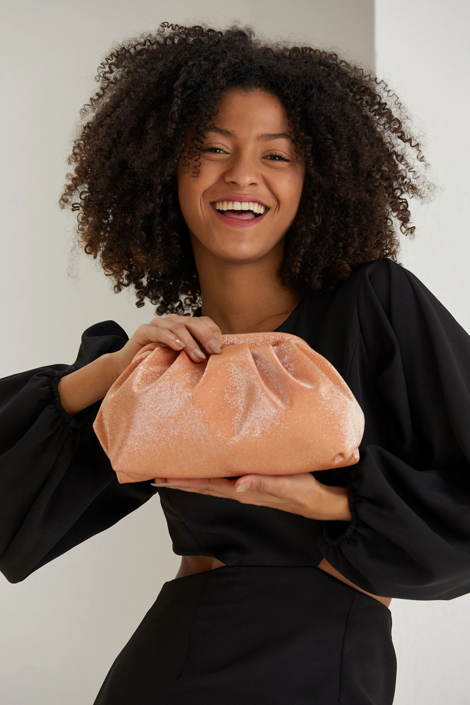 Pale Orange Belissh Shimmery Pouch Bag With Detachable Crossbody Strap | Boohoo | Boohoo.com (UK & IE)