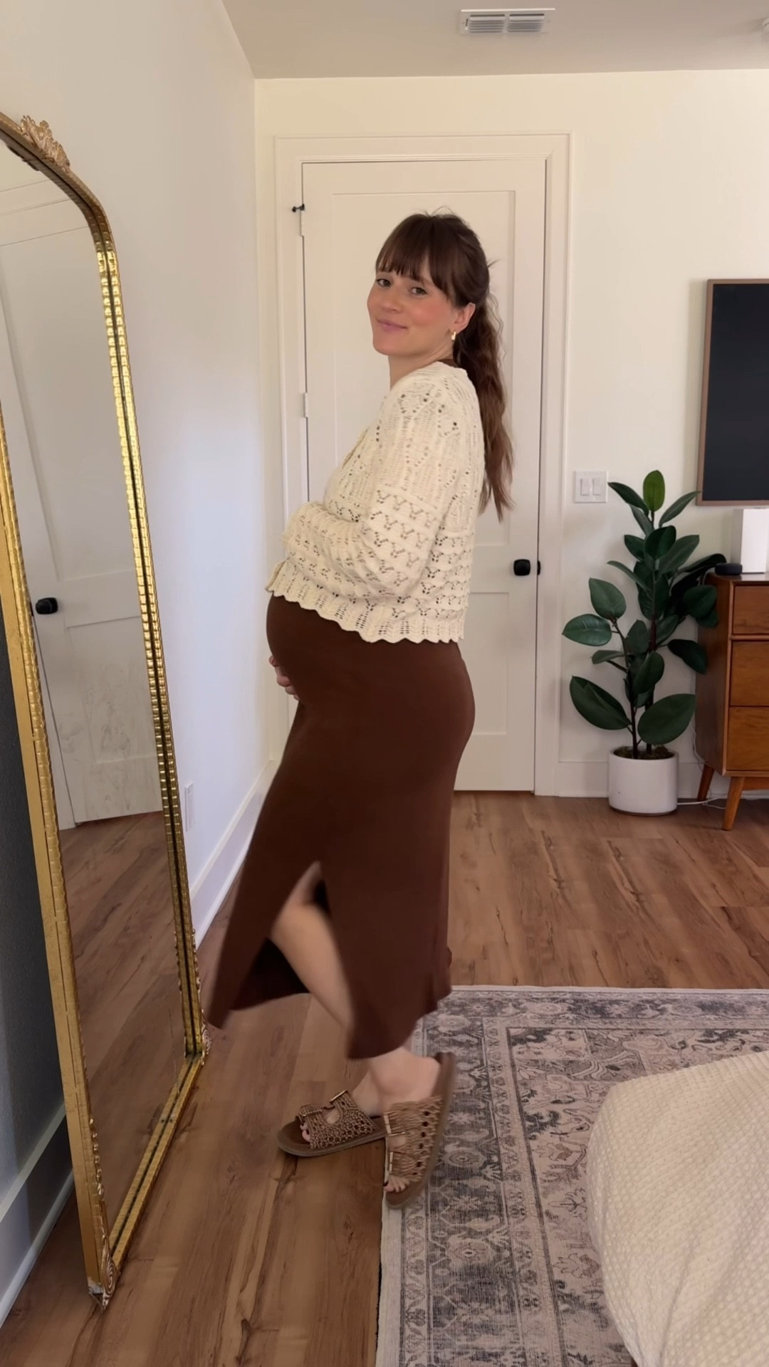 35 weeks pregnant bump-friendly modest maternity outfit for fall. Nothing is actually “maternity” but it all works! Wearing my normal sizes small in everything 

#LTKBump #LTKStyleTip #LTKSeasonal