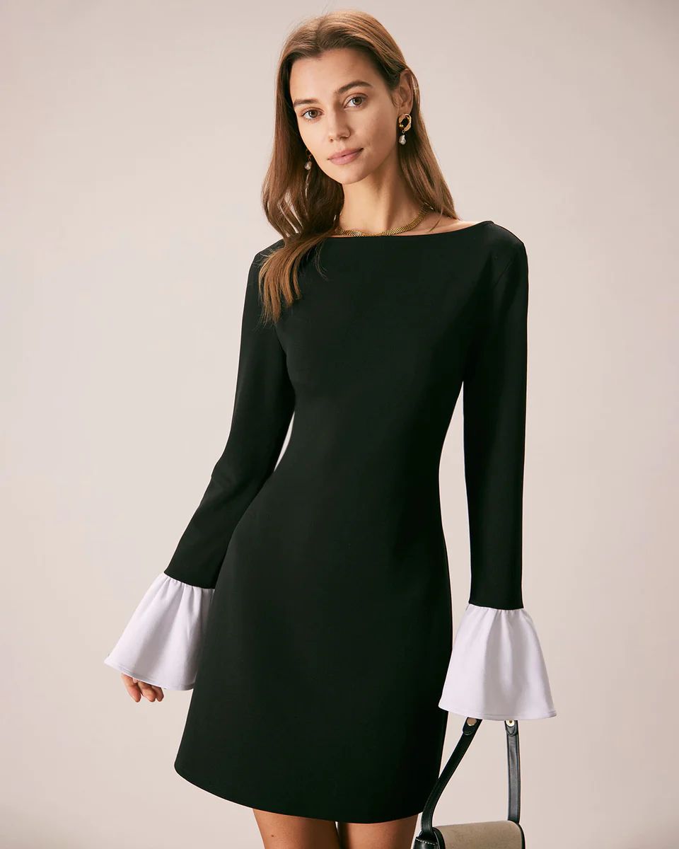 The Black Boat Neck Colorblock Mini Dress & Reviews - Black - Dresses | RIHOAS | rihoas.com