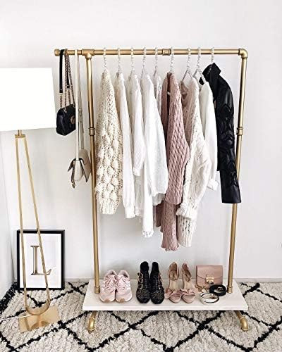 BOSURU Industrial Pipe Clothing Rack Wooden Garment Rack with Shelves Retail Clothes Display Rack... | Amazon (US)