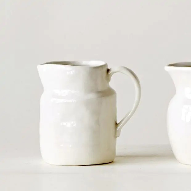 White Stoneware Vintage Reproduction Pitcher 10 Ounce | Antique Farm House