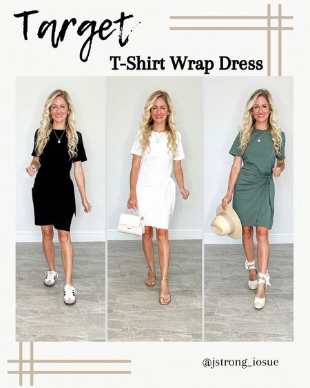 Target T shirt wrap dress with tie knot detail. Soft jersey fabric is stretchy. Dress it up or down with sneakers, sandals or wedges. Also comes in pink. 

#LTKstyletip #LTKfindsunder50