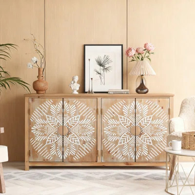 60"Wood Accent Cabinet with 4 Doors, Brown and antique white Modern Pantry Cabinet, Wood Buffet Cabinet, Media Cabinet, Console Cabinet, Cabinet for E | Wayfair North America