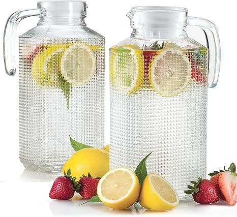 Glass Pitchers With Lid And Spout 2-Piece Set, 1.8-liter Diamond Cut Design Fridge Door Pitchers ... | Amazon (US)