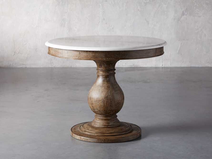 Luca 39"" Round Pedestal Dining Table with White Marble Top in Bertogne Brown | Arhaus
