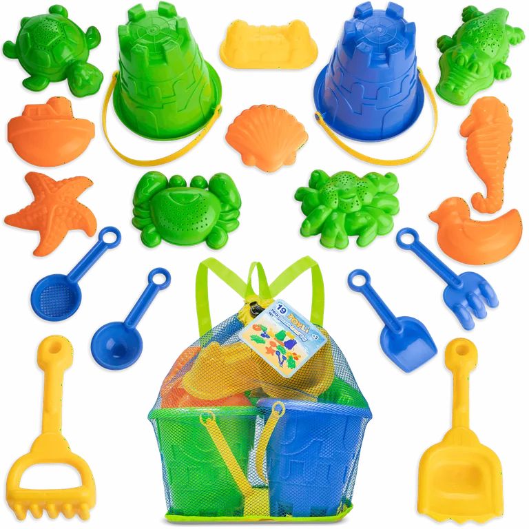 TOYLI Sand Toys Beach Set 19 Pieces, Sand Buckets, Molds, Pail and Shovel Set for Kids Beach Toys | Walmart (US)