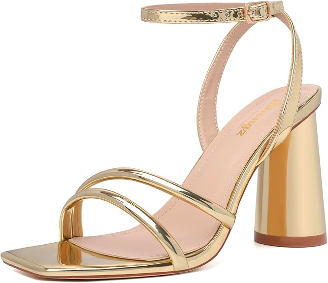 RIBONGZ Block Heels Prom Heeled Sandals for Women Chunky Square Open Toe Strappy High Heels Ankle... | Amazon (US)