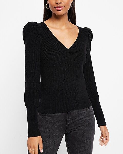 V-Neck Puff Sleeve Sweater | Express