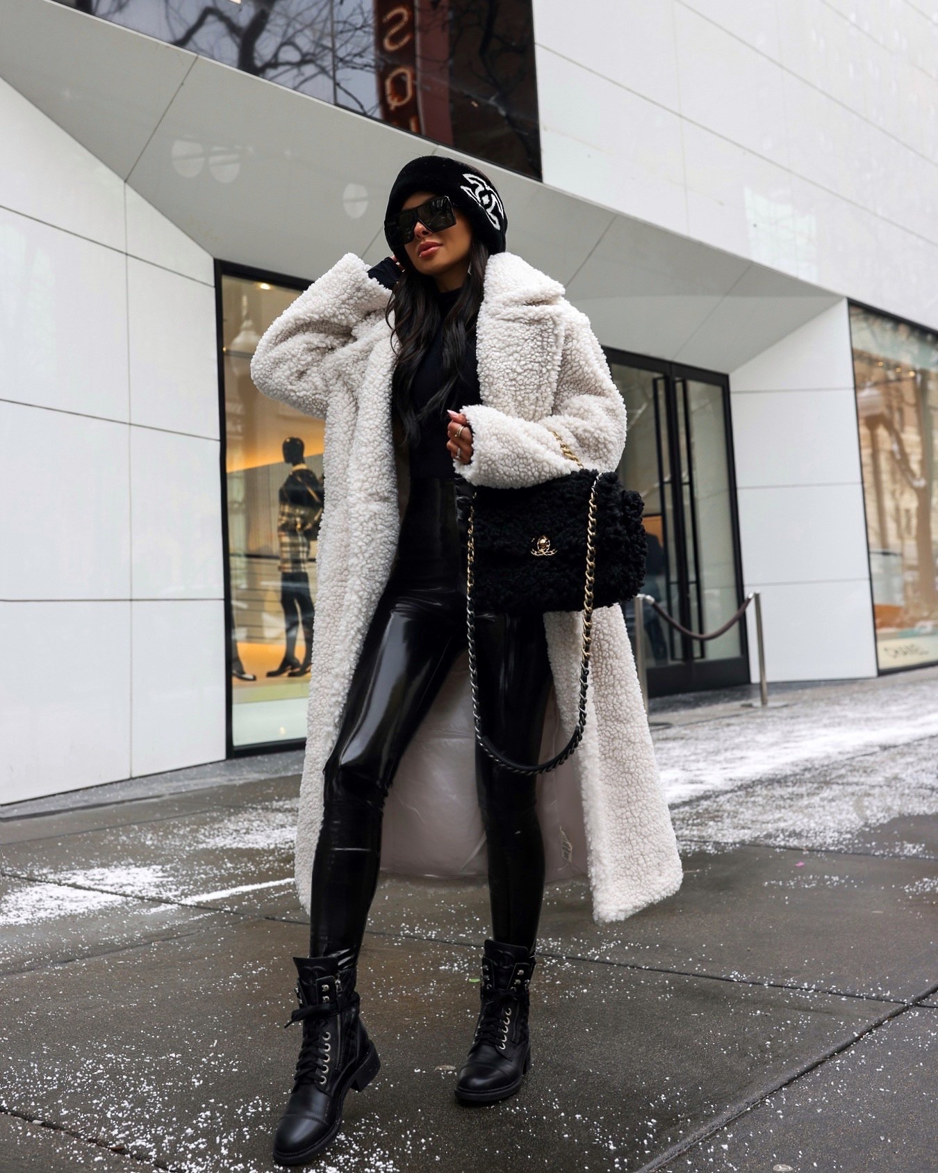 Winter outfits for women
Ugg shearling coat almost sold out 
Commando patent leather leggings
Combat boots
Chanel headband
Commando bodysuit 

#LTKTravel #LTKSaleAlert #LTKSeasonal
